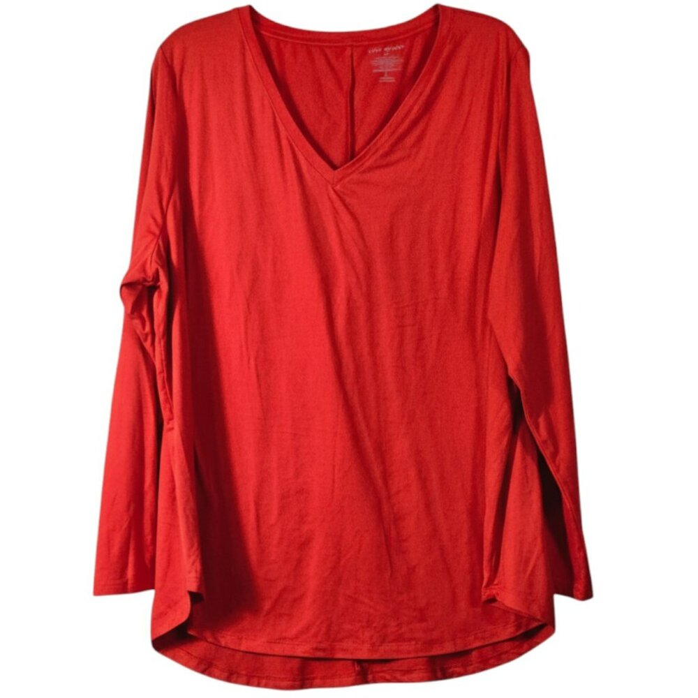 Lane Bryant 18/20 Tunic Tee Long Sleeve Red Curved Hem V-Neck Super Soft